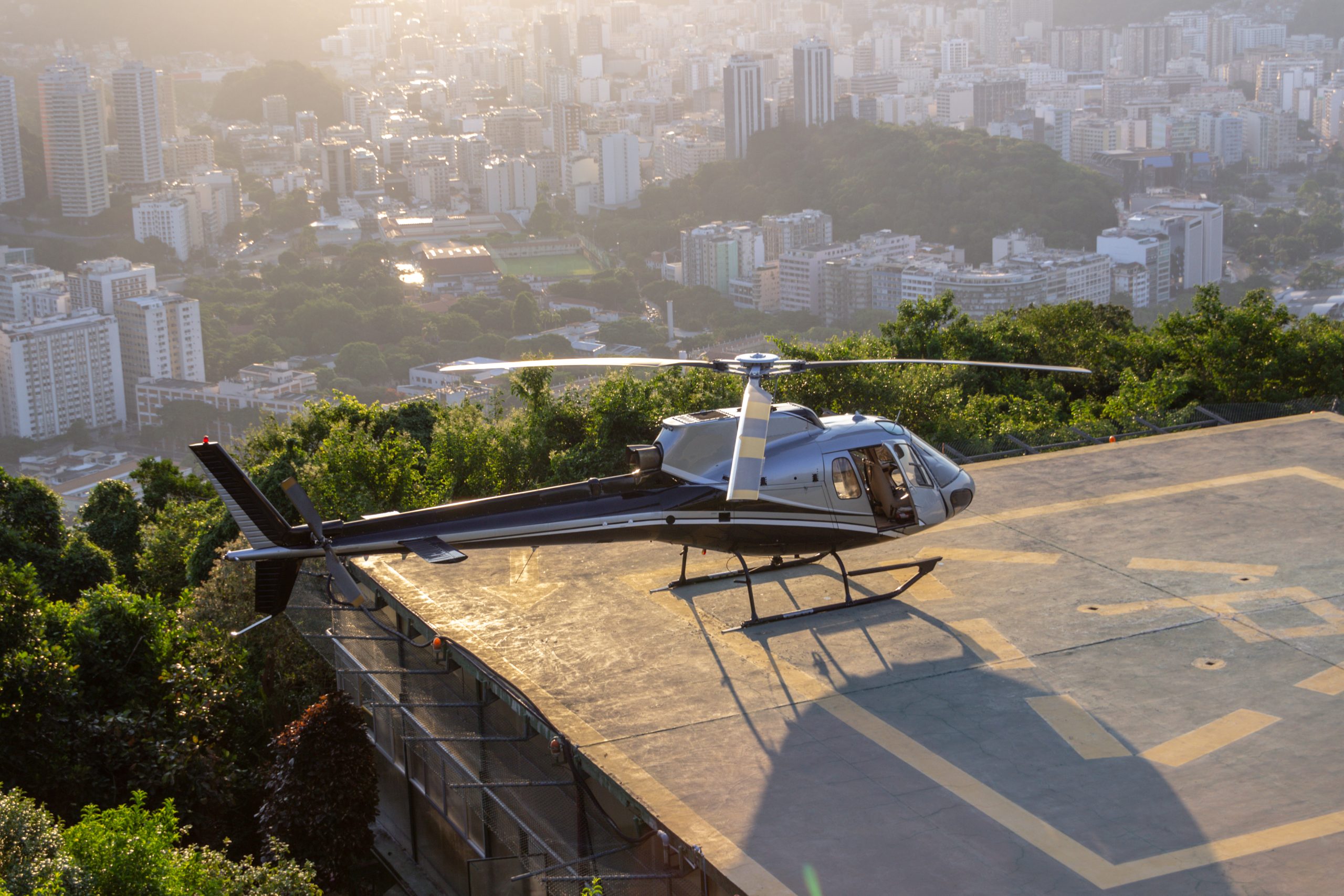 Squirrel model helicopter waiting for permission to fly on Morro da Urca in Rio de Janeiro, Brazil.