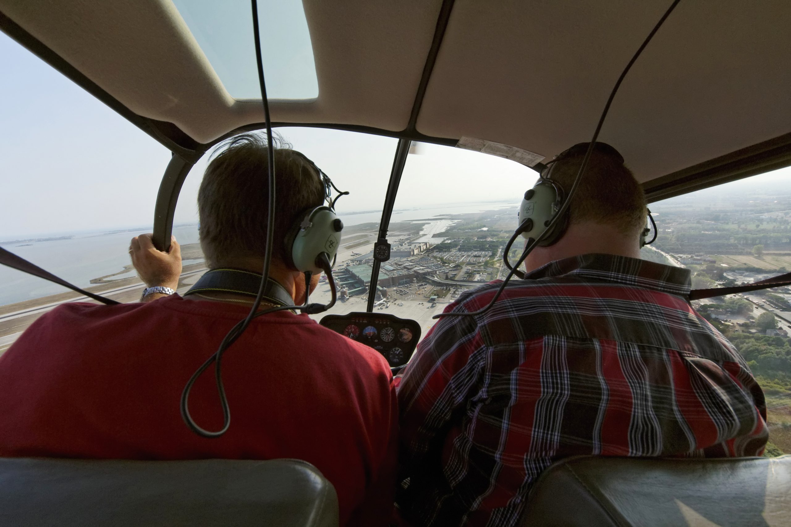 Italy, Venice, flying with a chopper over the Venice International Airport