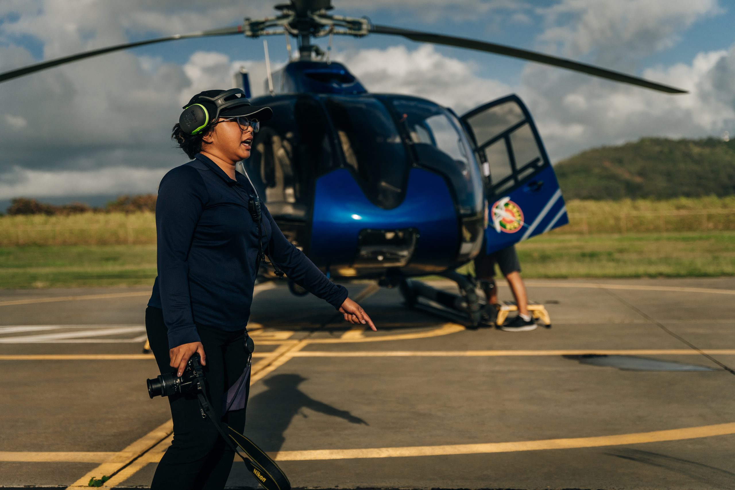 KAUAI, HAWAII - SEPTEMBER 2022 : Blue Hawaiian helicopter . High quality photo