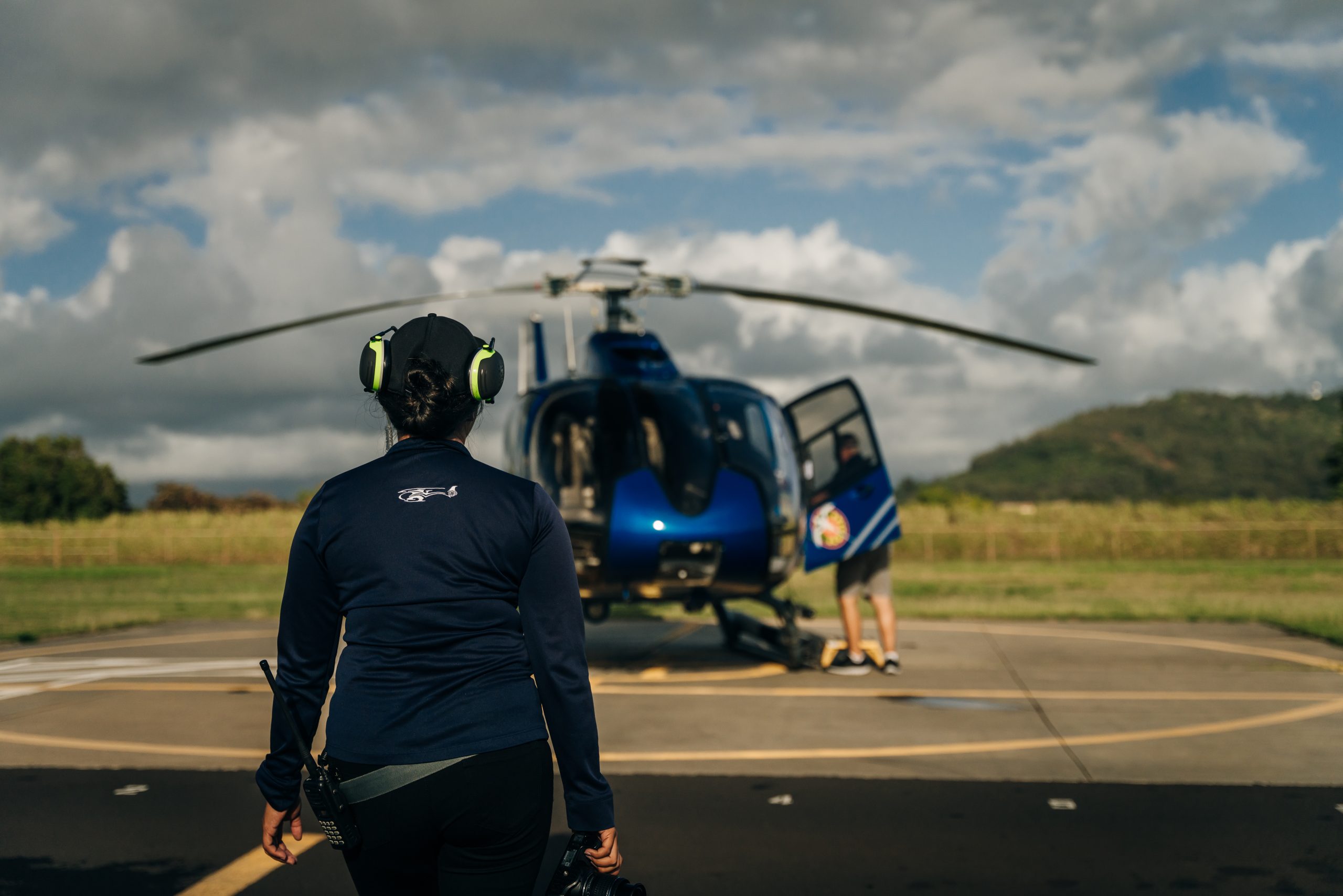 KAUAI, HAWAII - SEPTEMBER 2022 : Blue Hawaiian helicopter . High quality photo